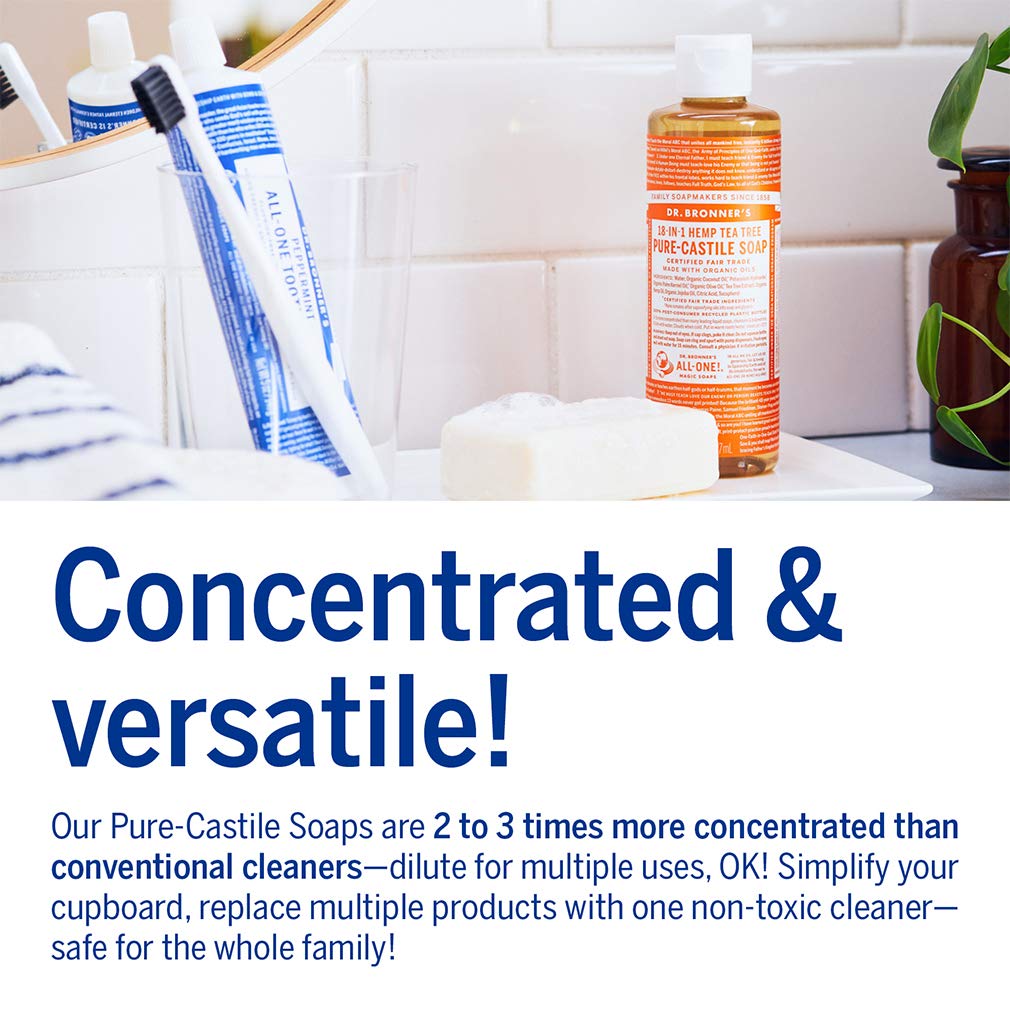 Dr. Bronner's - Pure-Castile Liquid Soap (Tea Tree, 8 ounce) - Made with Organic Oils, 18-in-1 Uses: Acne-Prone Skin, Dandruff, Laundry, Pets and Dishes, Concentrated, Vegan, Non-GMO